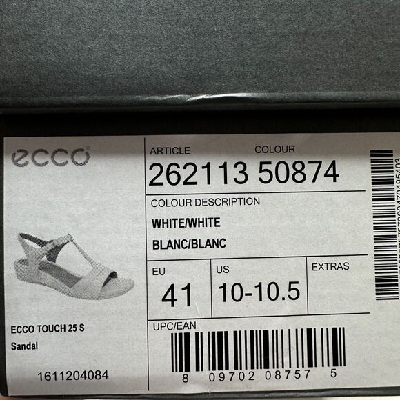 New Ecco Touch 25 S Leather Wedge Sandal White 262113 Women's 10 -10.5/EU41 NWB - Picture 8 of 8